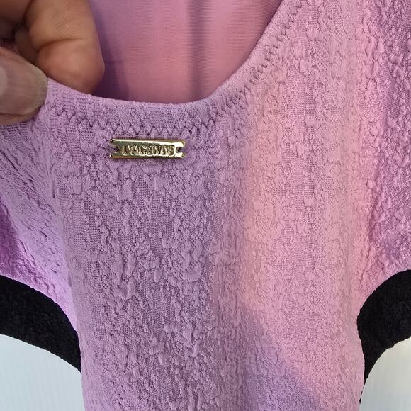 L'Agence Lisa Plunge Colorblock One Piece Swimsuit Light Violet Black Gold NEW - Picture 9 of 11